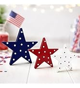 4th of July Table Decorations 3 PCS, Patriotic Red White Blue Americana Wooden Star Centerpiece D...
