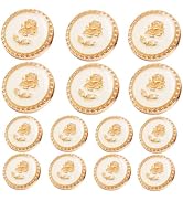 14pcs Metal Buttons for Clothes, Gold Metal Button with Rose Flower Pattern and White Rhinestone,...