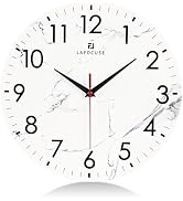 Lafocuse 12 Inch Black and White Faux Marble Texture Wall Clock Wooden | Glossy-coated Numbers, B...