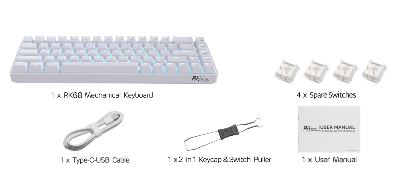 Hot-Swappable 65% Wireless Mechanical Keyboard, 60% 68 Keys Compact Bluetooth Gaming Keyboard