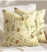 Kokaaee Corduroy Throw Pillow Covers 18x18 - Set of 2 Decorative Spring Pillow Covers with Zipper...