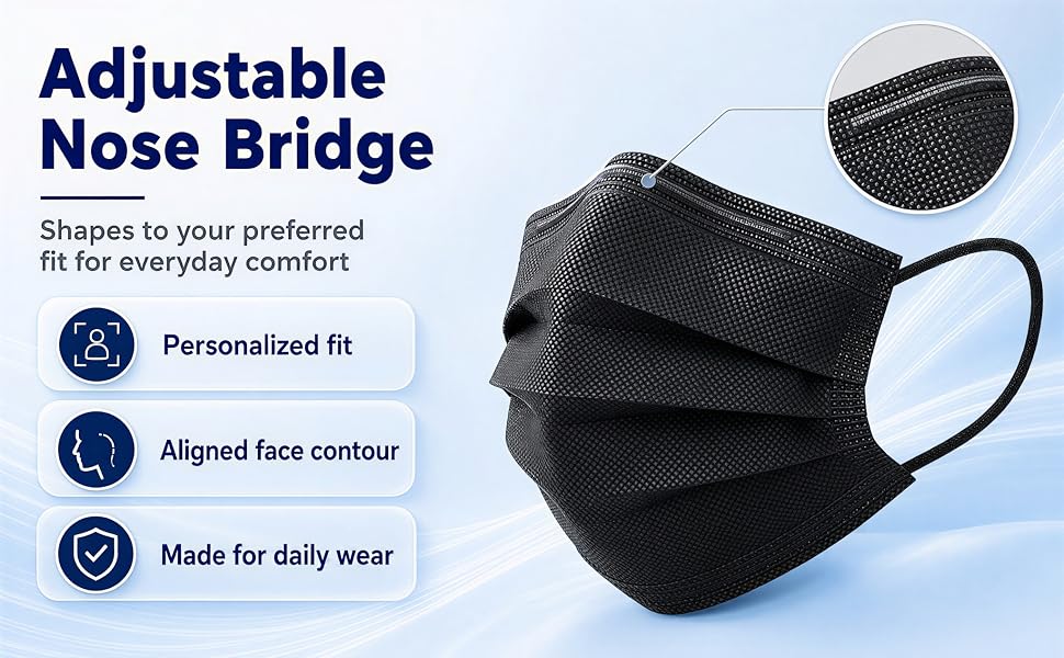 Black face masks adjustable nose bridge