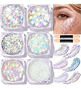 Teenitor Face Glitter Body Glitter, Clear White Body Glitter Gel, Hair Glitter Gel, 6 Shapes Rave...