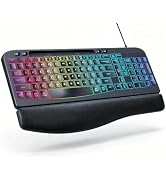 Ergonomic Keyboard, Wired Backlit Computer Keyboard with Wrist Rest, Black | Wired Keyboard, Wave...