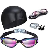 Hurdilen Swim Goggles Swimming Goggles No Leaking with Nose Clip, Earplugs, Swim Cap and Case for...