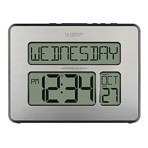 lacrosse, la crosse, 513-1419, calendar, atomic, self set, clock, digital time, temperature