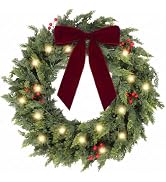HipTree 30 Inch Lighted Real Touch Cedar Christmas Wreath for Front Door | Greenery Winter Wreath...