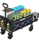 Small Wagon Cart Foldable, Collapsible Wagon with 360 LBS Max Load & Expandable Storage, 90L Fold...