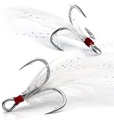 FishTrip Feathered Treble Hooks Fishing, 15Pcs Dressed Treble Hook Size 10 8 6 4 2 for Fishing Sp...
