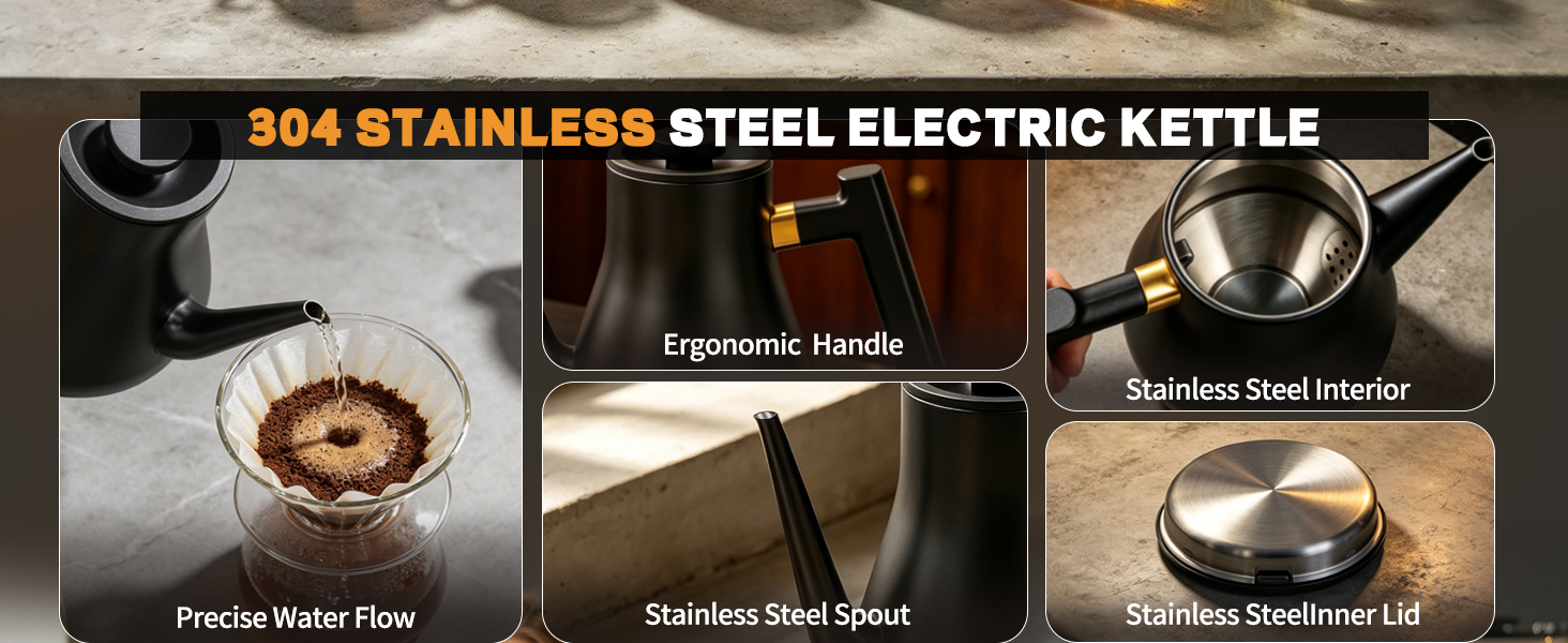 Close-up of stainless steel seamless interior and tight fitting lid of electric tea kettle