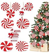 35 Pieces Christmas Peppermint Candy Hanging Ornaments - Wooden Candy Cane Christmas Tree Hanging...