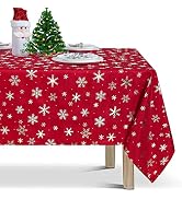 LUSHVIDA Christmas Tablecloth Rectangle - 60x84 inch Snowflakes Foil Print Pattern Washable Wrink...