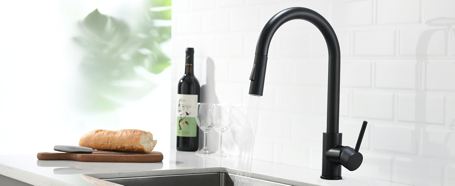 havin pull out kitchen fauct, black pull down sink faucet