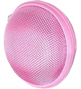 1PC Pink Compact Round Mini Earphone Hard Case Bag - Travel Pouch for Headphones, Coins, and Keys...