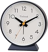 Tinload 4.5" Battery Operated Antique Retro Analog Alarm Clock, Small Silent Bedside Desk Clock,L...