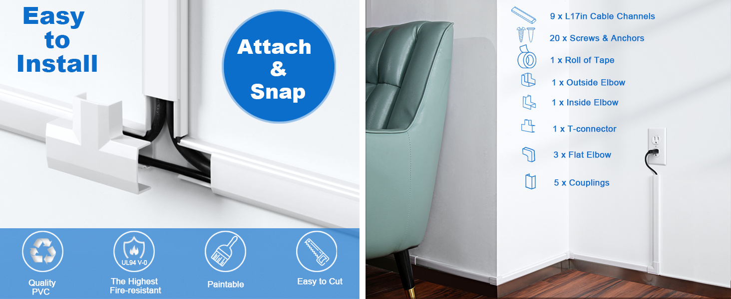 Wall cord cover kit