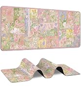 Patchwork Floral Mouse Pad Desk Pad,Pink Flowers Extended Cute Office Desk Accessories for Women ...