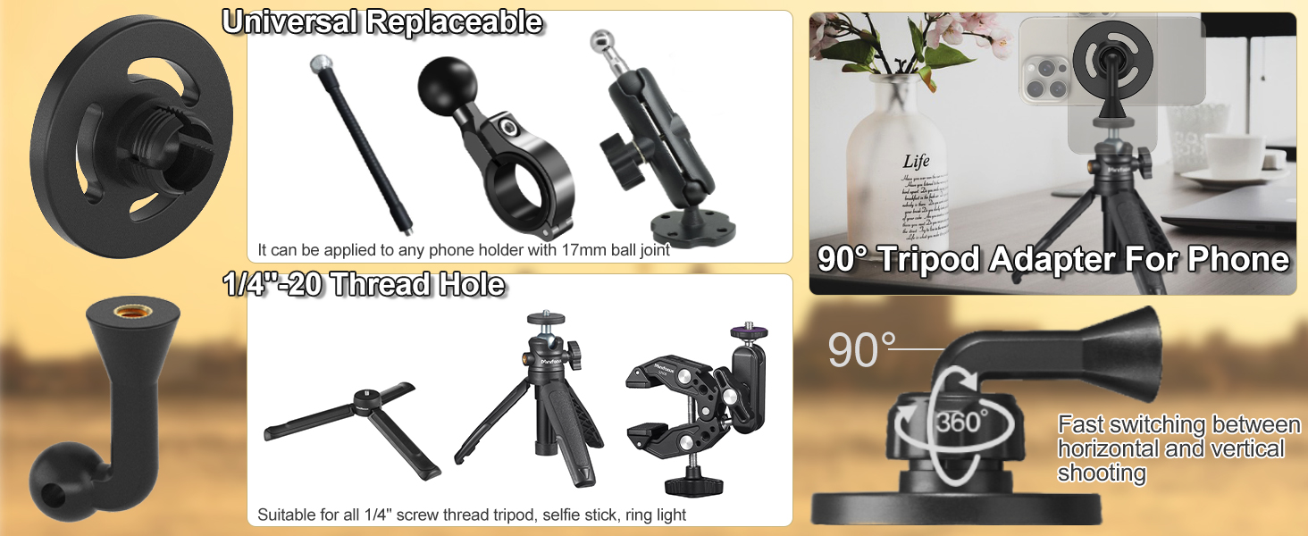 Magnetic Tripod Holder Mount Adapter for MagSafe iPhone Tripod Mount Adapter with 1/4” Screw Hole