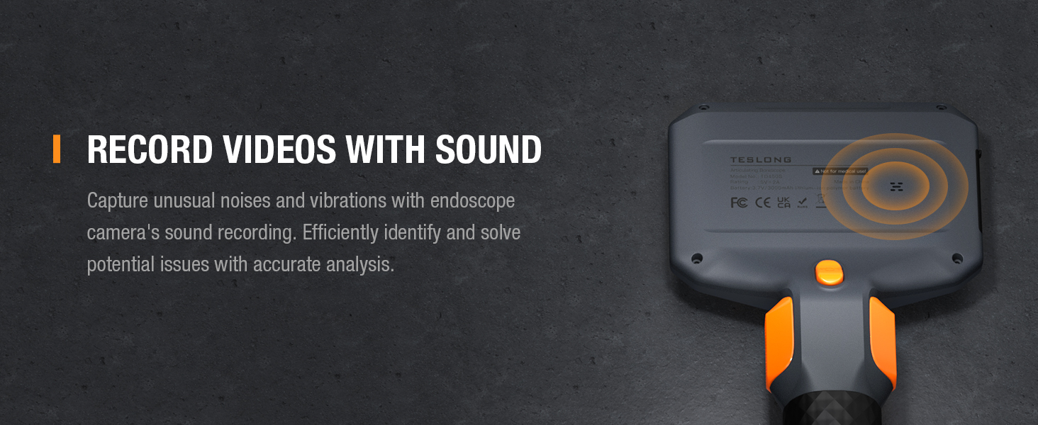 Articulating Borescope Endoscope Inspection Scope Camera Recording Video with Sound