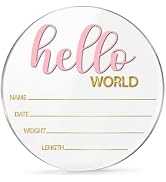 Hello World Newborn Sign Girl, Baby Announcement Plaque, 5.9x5.9 inch Round Clear Acrylic Birth A...