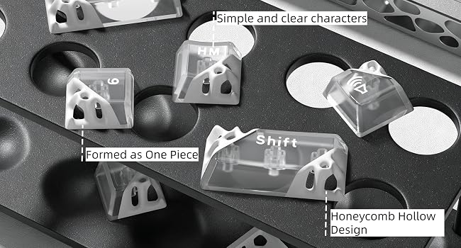 Honeycomb Clear Keycaps, Black Shine Through Keycaps, Jelly Keycap Transparent keyboard Cap