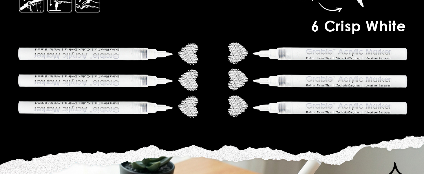 white acrylic marker set of 6