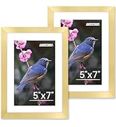 FIXSMITH 5x7 Picture Frame Set of 2, Gold Picture Frames Collage for Tabletop or Wall Display, Ph...
