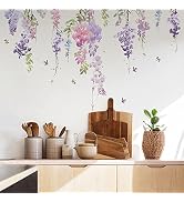 Runtoo Flower Wall Decals Purple Hanging Vines Floral Wall Stickers for Girls Bedroom Nursery Liv...
