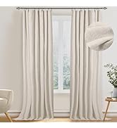 100% Blackout Shield Linen Blackout Curtains 84 Inches Long 2 Panels Set, Clip Rings/Rod Pocket B...