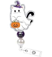 Halloween Cat Badge Reel Retractable - Cat Ghost ID Name Badge Holder with Alligator Clip Glitter...
