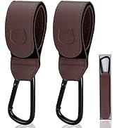 Stroller Hooks -2 Pack, MIAOKE Premium Leather Stroller Clip Accessories with Black Carabiner for...
