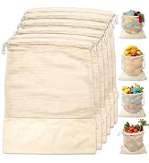 LEAFICO Reusable Produce Bags – 100% Cotton Mesh & Solid Hybrid (XL 14x18 inch 6 Pcs) – Extra Lar...