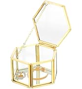 NATGAI Vintage Glass Jewelry Box with Lid, Golden Geometric Ring Display Holder Box, Wedding Ring...