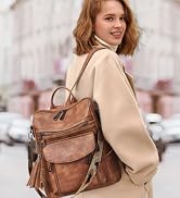Shrrie Backpack Purse for Women Fashion Leather Backpack Purse Designer Travel Backpack Convertib...