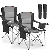 VEVOR Oversized Camping Folding Chair, Portable Heavy Duty Outdoor Quad Lumbar Back Padded with S...