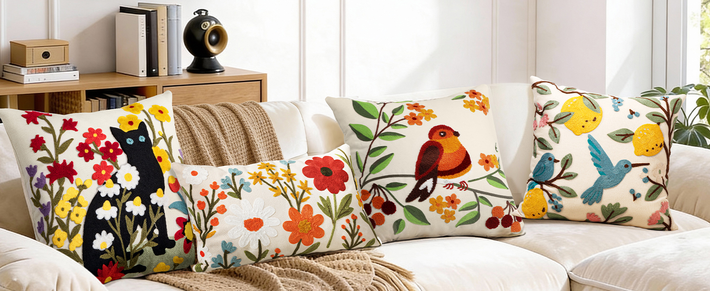 Embroidered Throw Pillow Covers