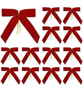 12 Pcs Red Velvet Bows for Christmas Tree 4 X 4 Inch, Small Christmas Bows for Gift Wrapping Rust...