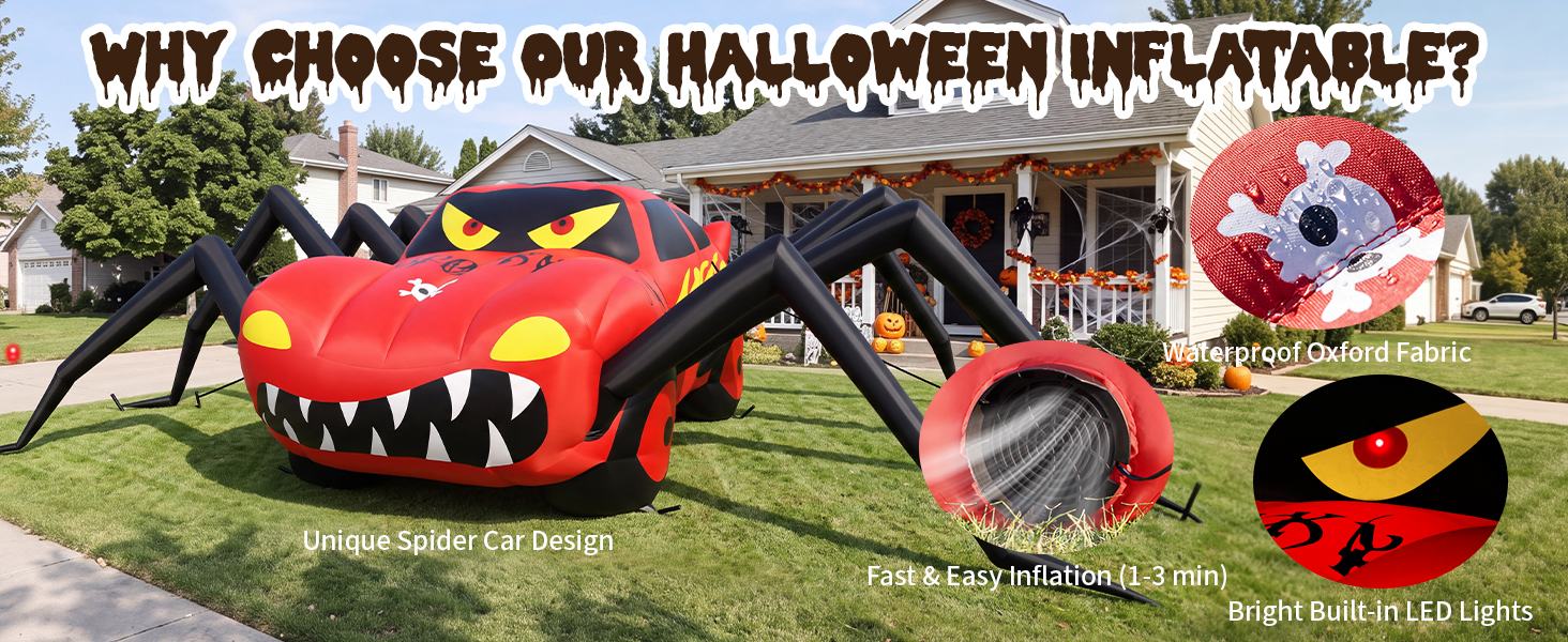 Super Giant Red 14.8FT Halloween Inflatables Spider Car Outdoor Decorations