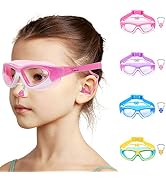 Vvinca Kids Swim Goggles for Kids 3-12, 2024 Upgraded Design with Ear&Nose Plug, Wide View Anit-F...