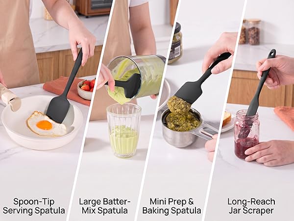 spoon-tip serving spatula, batter mixing, mini baking prep and long-reach jar scraper for kitchen