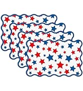 JarThenaAMCS 4 Pcs Patriotic Scalloped Placemats Red Blue Star Table Mats Decorative Washable Pla...