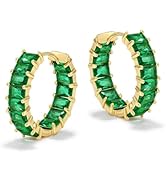 Lourny Crystal Hoop Earrings for Women, 18K Gold Plated Chunky CZ Hypoallergenic Trendy Lightweig...