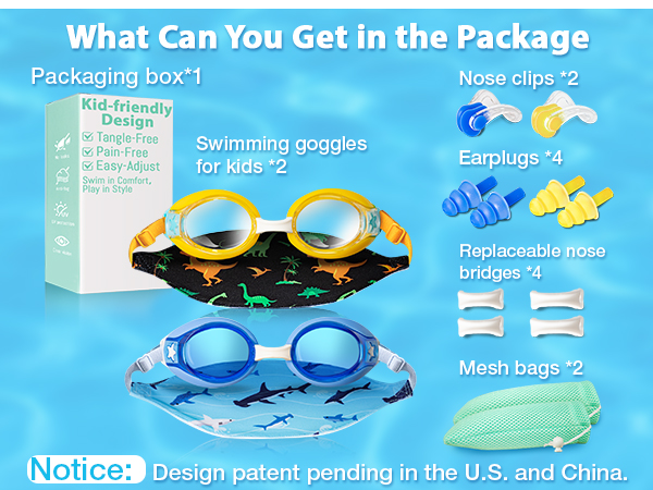Pixel Panda 2 Pack Kids Swim Goggles for 6-14