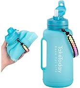 TakeToday 68 oz Collapsible Water Bottles With Straw, Half Gallon Water Bottle With Motivational ...