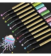 Metallic Marker Pens,12 Colors Metallic Paint Markers with 2.0mm Medium Tips acrylic Gel pens mar...