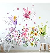 Supzone Flower Fairy Wall Stickers Butterfly Girl Wall Decals Removable Vinyl Wall Art Sticker fo...