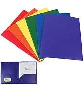 6 Pack - Evelots 2 Pocket Folders-Heavy Duty Plastic-Business Card Slot-Organize Files-Flexible