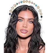 YAEISM Gold Halo Crown Gorgeous Crystal Headband Flower Goddess Headpiece 3D Vintage Pearls Hairb...