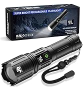 JAY-PARK Flashlight Rechargeable 250000 Lumen, with Digital Power Display and Zoomable, High Powe...