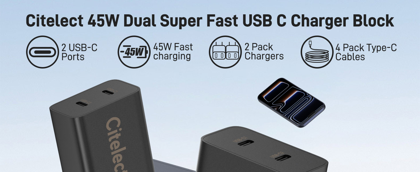 45W Dual Super Fast USB C Charger Block